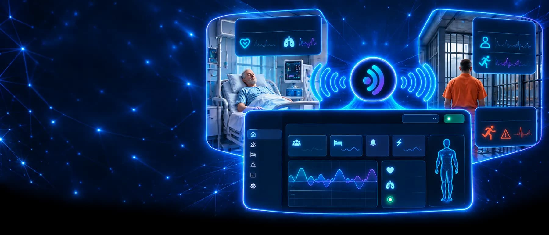 Wi-Fi sensing concept linking healthcare and secure facilities to a monitoring dashboard